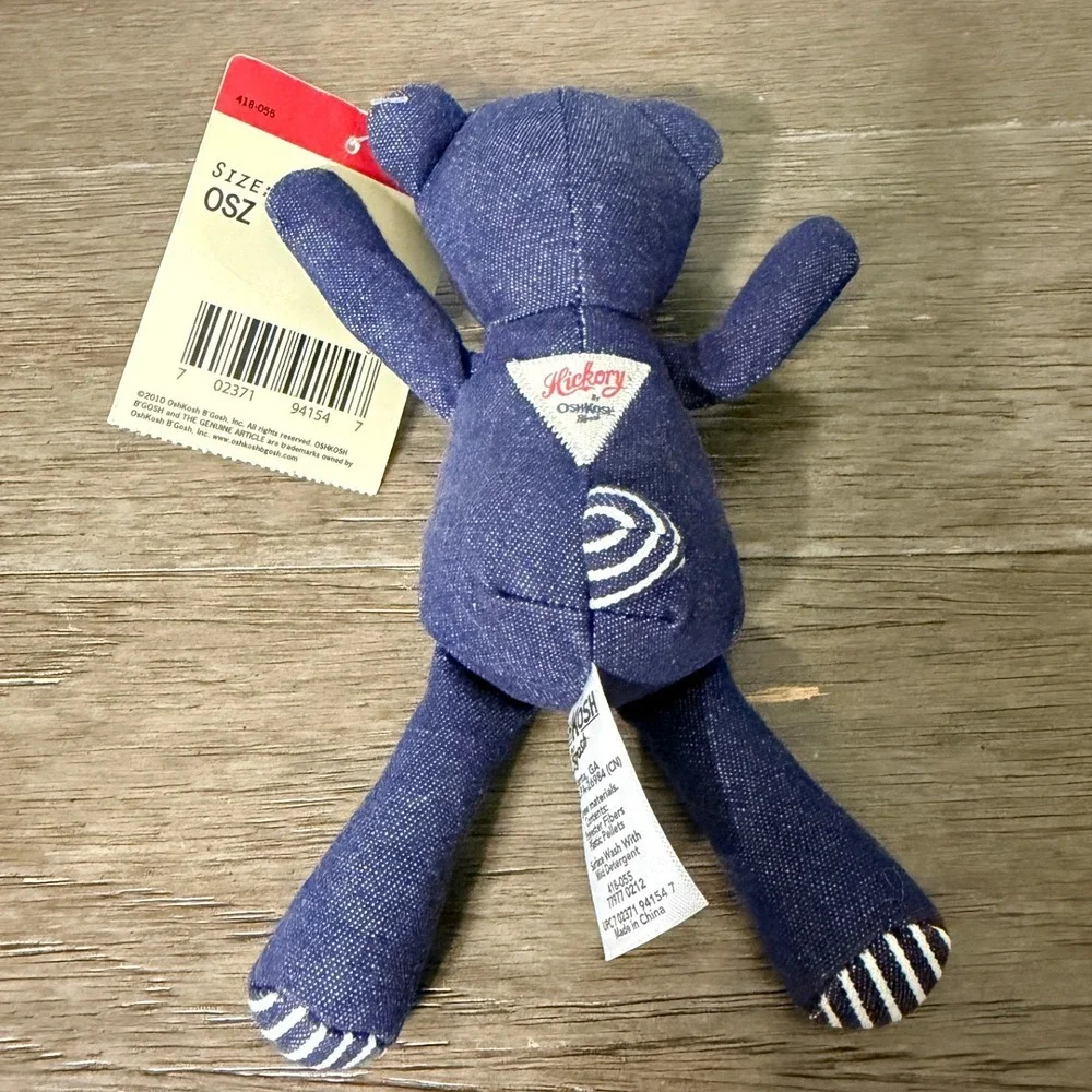 VTG‎ 90's OshKosh Bgosh Hickory Denim Teddy Bear Plush Indigo Blue Striped Small
